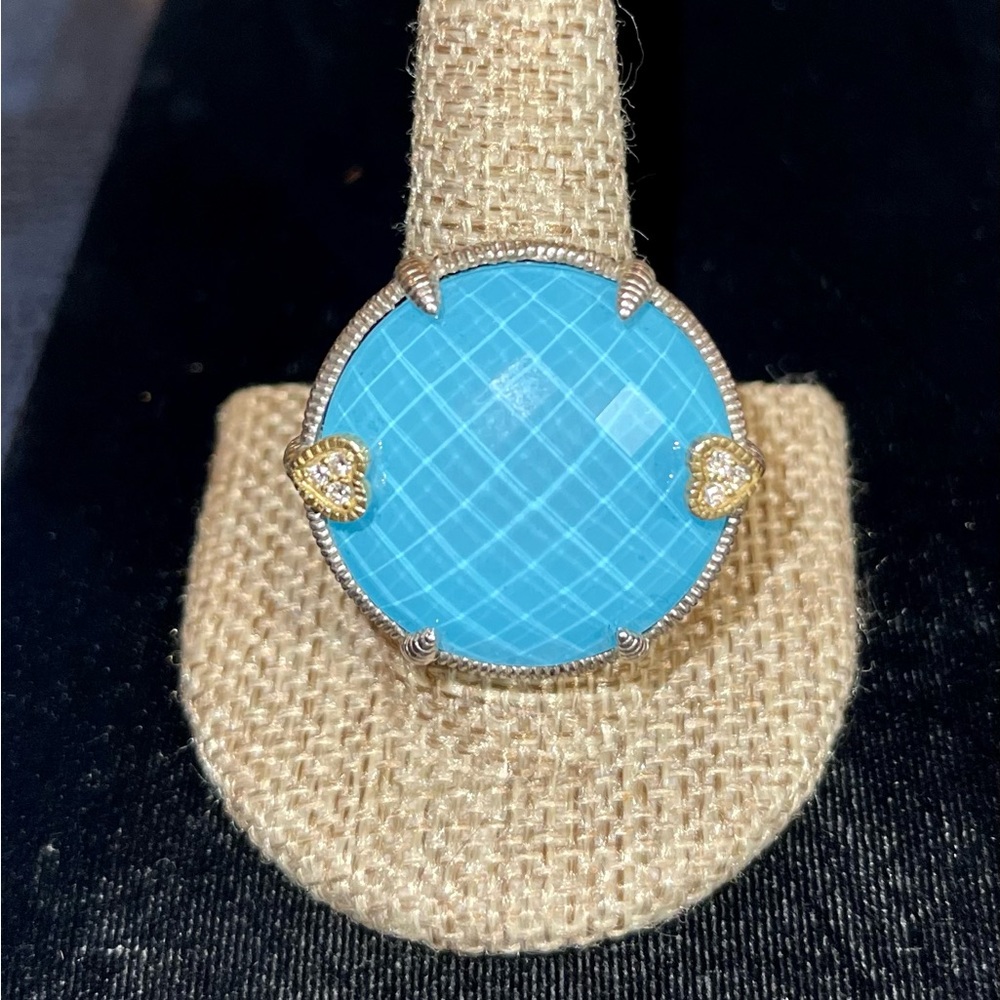 RARE! Judith Ripka 925 SS Turquoise Doublet Ring w/ 18k Y Gold & Diamonds SZ 10